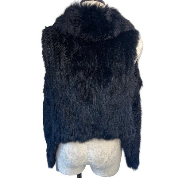 Yves Salomon Womens Vest Size Small Black Rabbit Fur Open Casual France - Picture 2 of 8